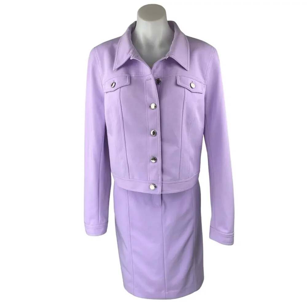 Calvin Klein Purple Lilac Long Sleeve Button Down Blazer Mini Skirt 2 Pc Set 14